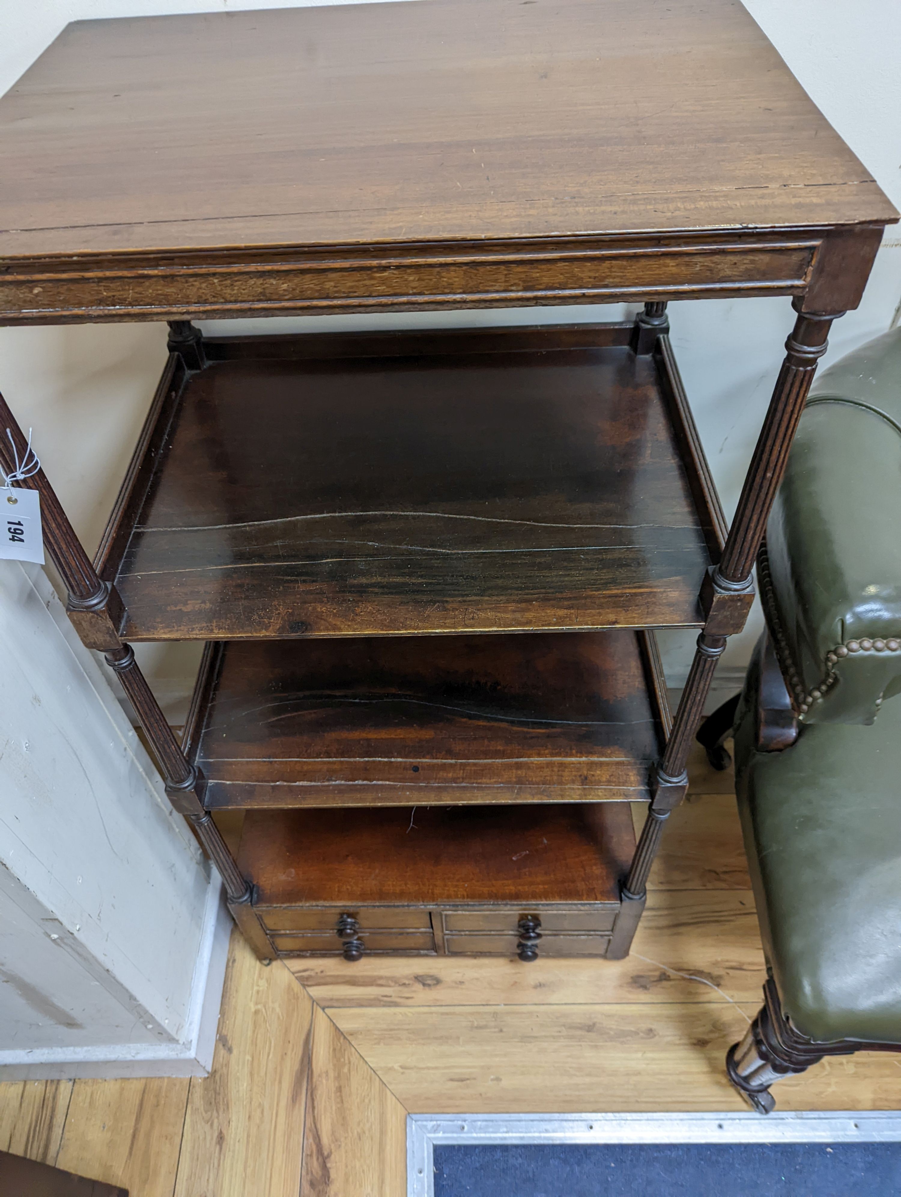 A Regency mahogany four tier whatnot, width 54cm, depth 41cm, height 108cm